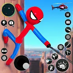 Скачать взломанную Flying Stickman Rope Hero Game  [МОД Mega Pack] - полная версия apk на Андроид