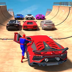 Взломанная Superhero Car: Mega Ramp Games (Рамп Кар Гейм)  [МОД Много монет] - стабильная версия apk на Андроид